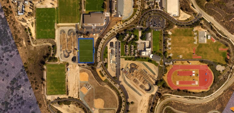 An aerial view of a school campus.