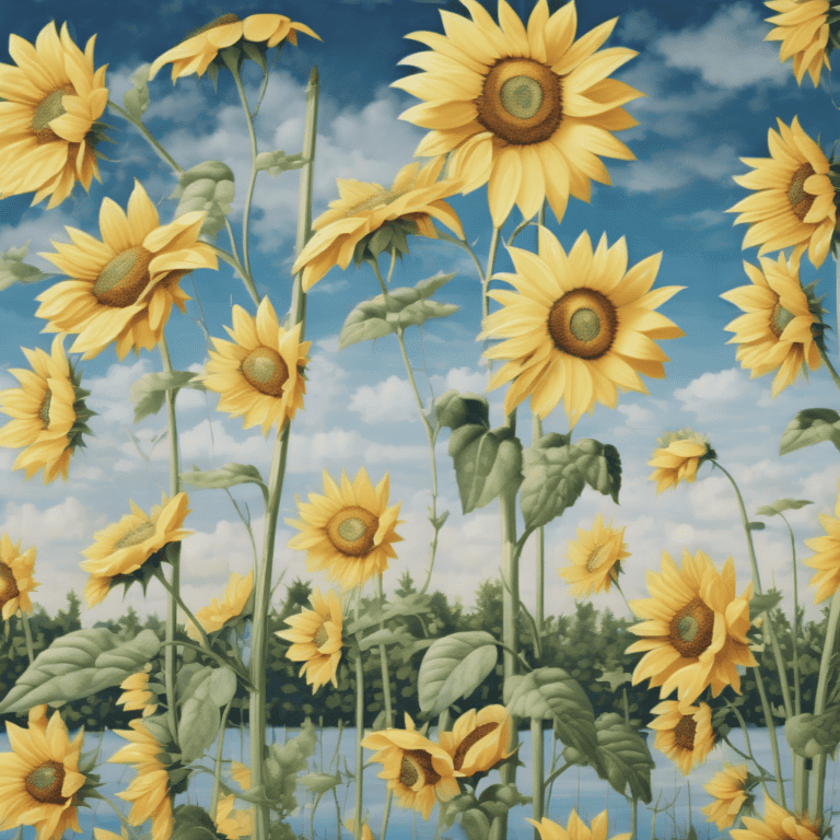 A painting of sunflowers in the sky with a touch of Manhattan.